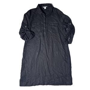 Tommy Bahama Black 100% Linen Roll Tab Pockets Dress Sz L